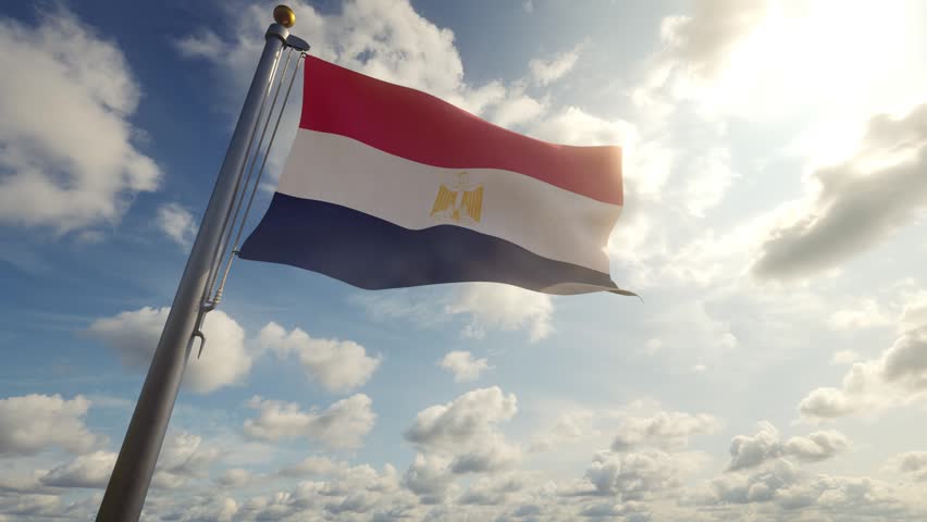 Egypt Flag on a Pole by Day, 3D Render 4K stock video