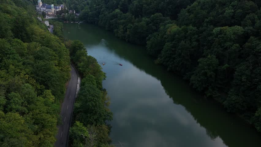 Aerial shot of boats on lake