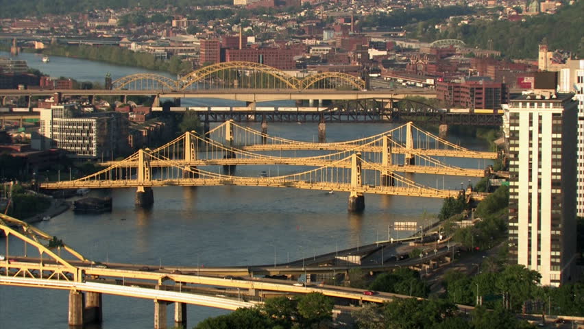 The Three Sisters Bridges spanning the Allegheny River in Pittsburgh,