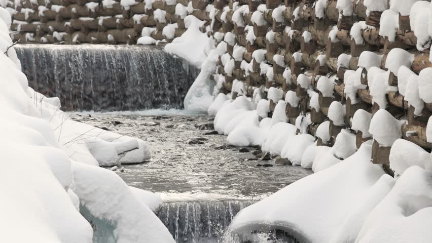 Winter cold mountain waterfall landscape