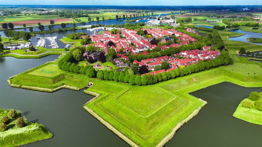 Aerial drone view of the medieval Fortified City of Heusden, Netherlands, May 14, 2026. High quality 4k footage