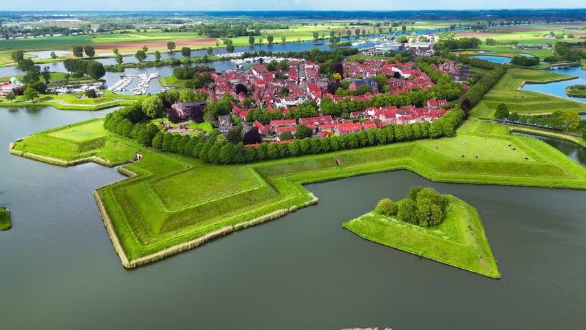 Aerial drone view of the medieval Fortified City of Heusden, Netherlands, May 14, 2026. High quality 4k footage