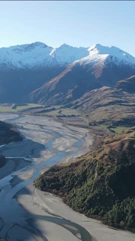 Drone Flying Over Lake Wanaka and Mountains