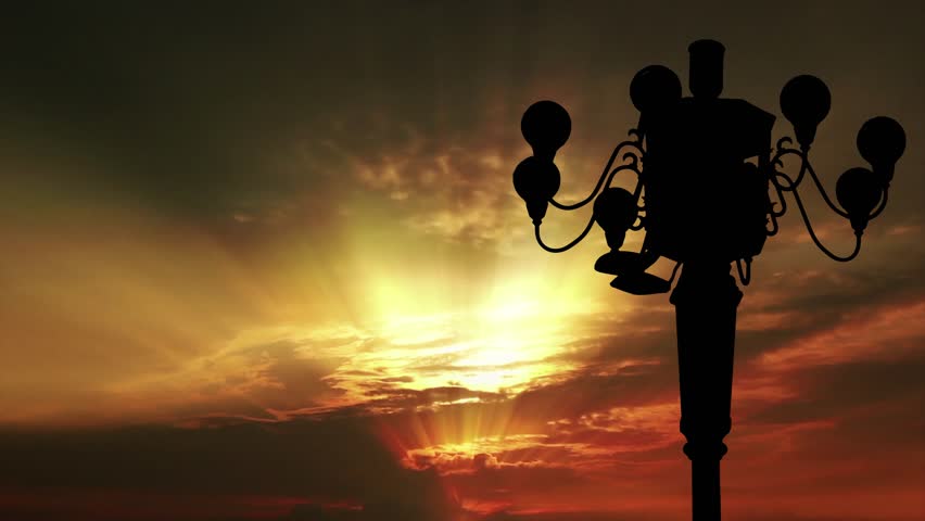 Street lamp on Tiananmen Square in Beijing, China (against the sunset), with propaganda or public announcement speakers. 4K, time lapse  