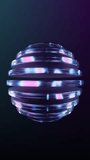 Vertical abstract seamless loop animation of chrome metallic or glass sphere with glowing pink and purple neon strips rotating on dark gradient background. Abstract luxury object for music video, tech brand and social media content. 3D Render - Powered by Shutterstock - Get 15% off with code: PIKWIZARD15
