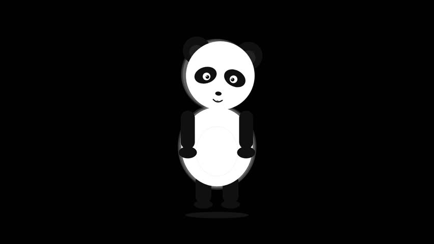 Cute Cartoon Panda Mascot Animation Loop with Blinking Eyes and Waving Arms on Black Background for Kids and Explainer Videos
