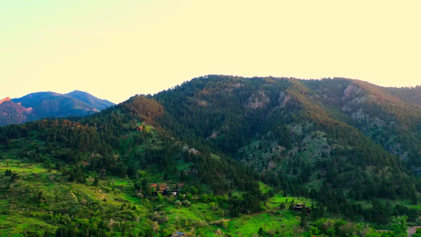Aerial view showing the Rocky Mountains landscape in the summer in Boulder, Colorado