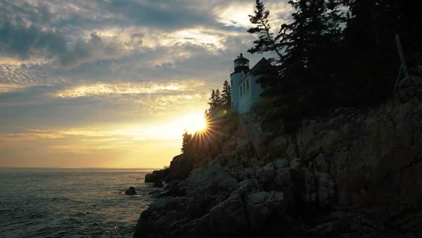 Bass Harbor Head Light in Acadia National Park, Maine nearing sunset.