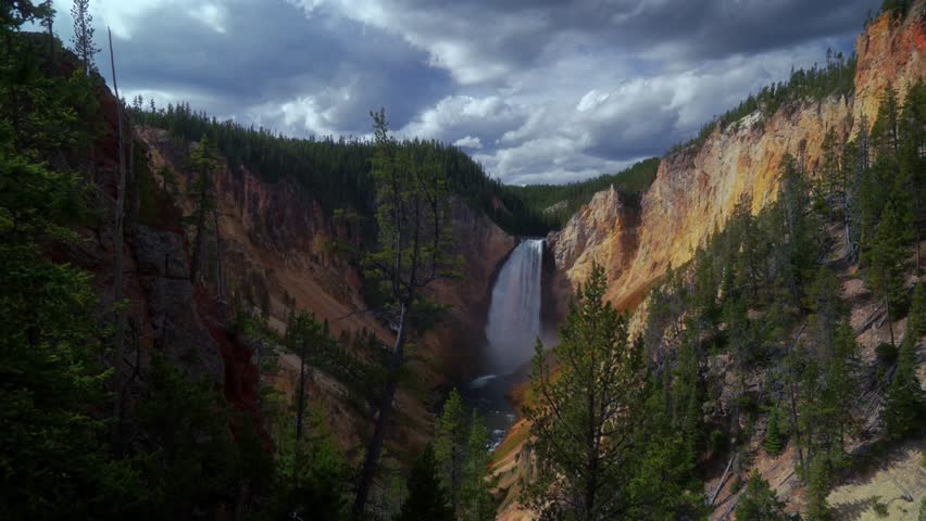 Yellowstone Grand Canyon River Waterfall Wyoming Inspiration Point Lookout North Rim Drive nature scenic landscape Yellowstone National Park landmark sunny morning cloudy cascading falls zoom