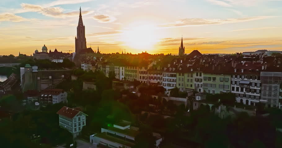 Aerial view over the city of Bern the capital city of Switzerland the historic district from above. Bern old town. The historic buildings in the city center