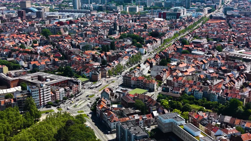 Aerial panoramic view above the city Brussels in Belgium on a sunny summer day