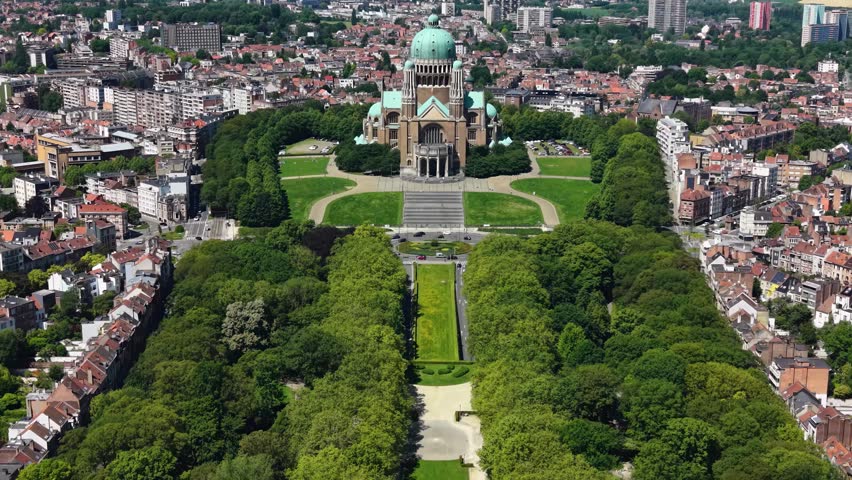 Aerial panoramic view above the city Brussels in Belgium on a sunny summer day