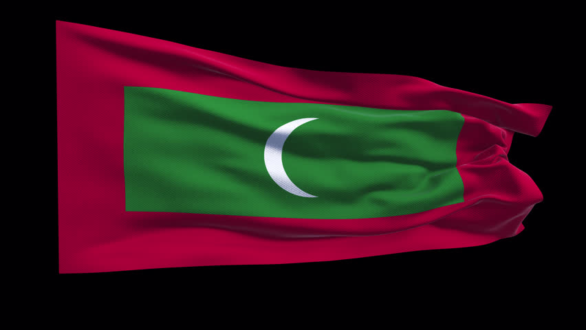 Realistic animation of the Maldives flag waving in the wind, ideal for travel, tourism, news, diplomacy, patriotic visuals, cultural content, national holidays, educational projects, presentations, and web banners.