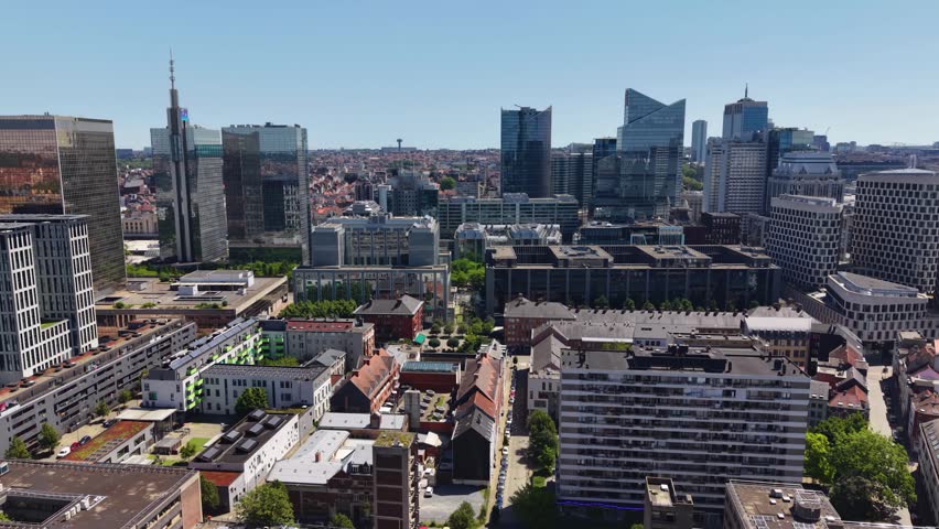 Aerial panoramic view above the city Brussels in Belgium on a sunny summer day