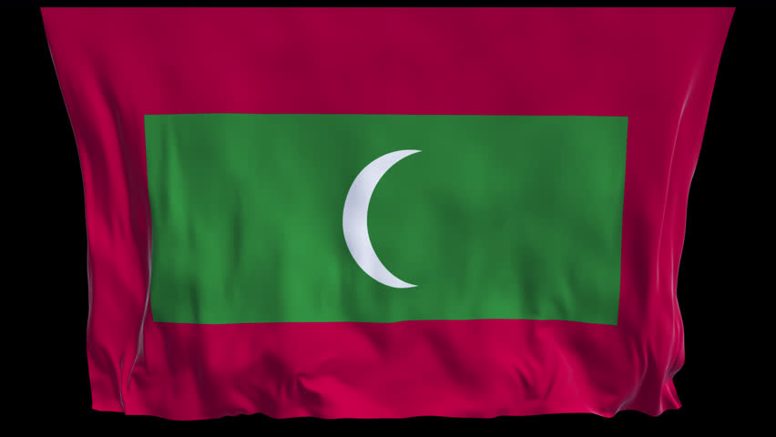Realistic animation of the Maldives flag waving in the wind, ideal for travel, tourism, news, diplomacy, patriotic visuals, cultural content, national holidays, educational projects, presentations, and web banners.