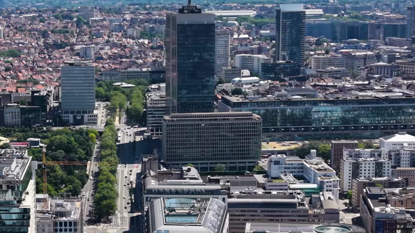 Aerial panoramic view above the city Brussels in Belgium on a sunny summer day