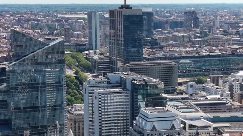 Aerial panoramic view above the city Brussels in Belgium on a sunny summer day