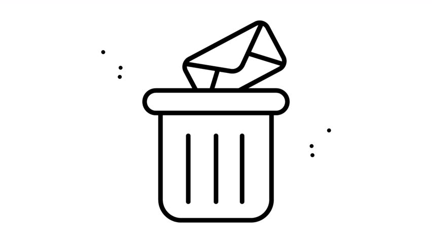 Suitable for digital designs needing a sleek trash can envelope mail icon, this simple black line art illustration is versatile.