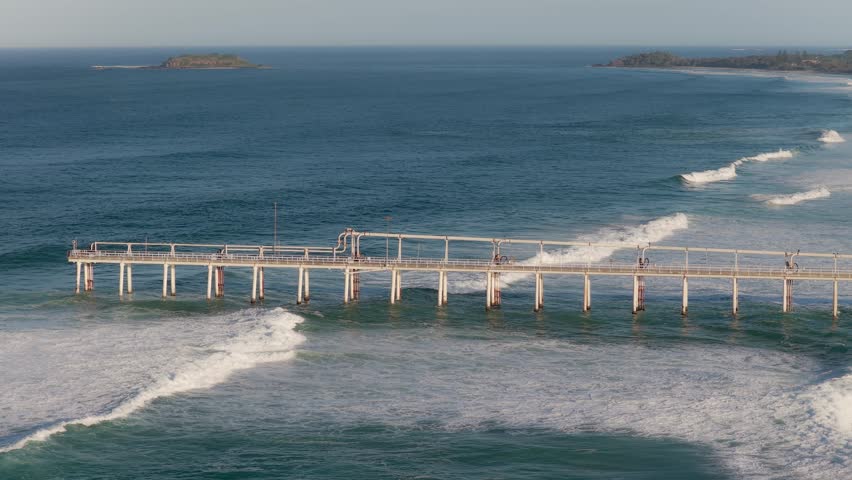 Tweed Sand Bypass And Cook Island In Distance, Fingal Head, New South Wales, Australia - Aerial Drone Shot