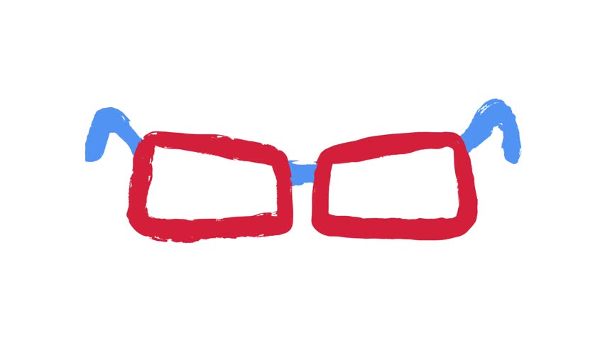 Glasses hand drawn animation, red eyeglasses animated illustration, motion graphic blue spectacles cartoon scene, textured dynamic looping accessory elements