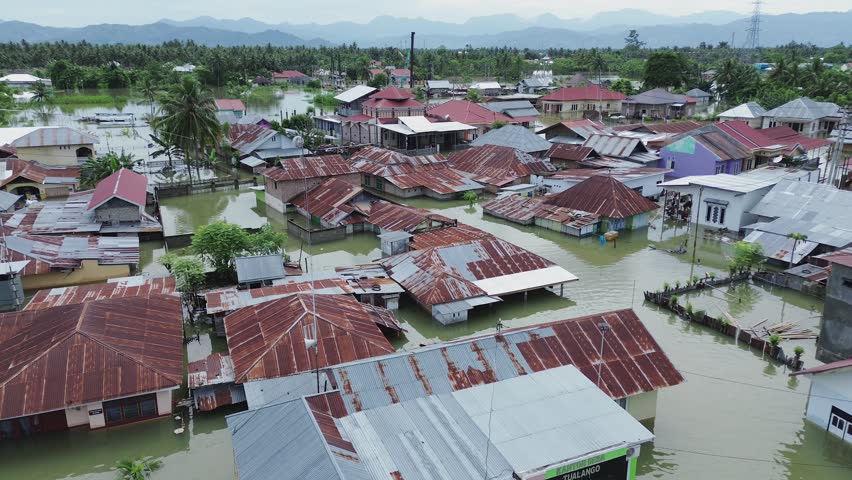 Aerial View of Flooded Village Homes