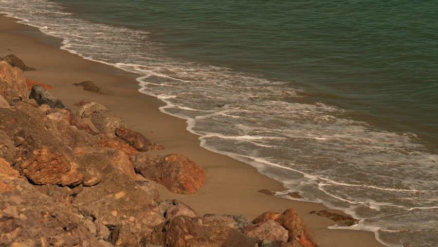 Waves crashing on the shore in slow motion 