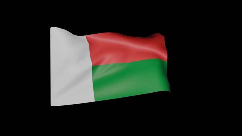 Waving Flag of Madagascar on Black Background Animation