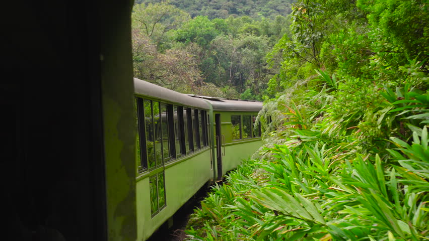 Old heritage railroad with a historic train in south brazil jungle hills