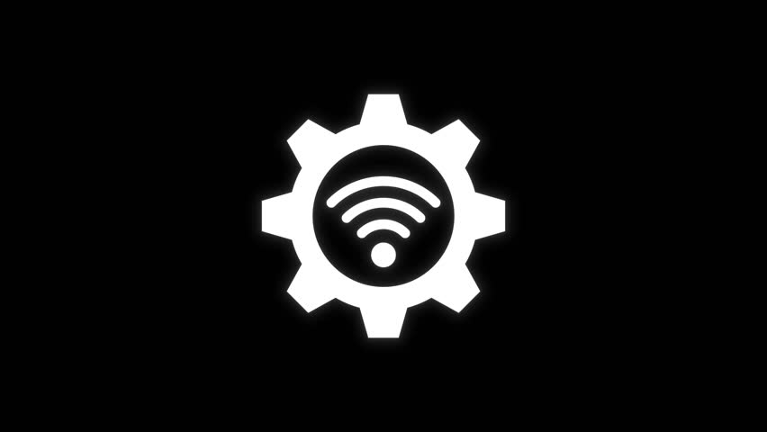 Smart Wireless Connection Icon with Rotating Gear and Pulsing Wi-Fi Signal Loop