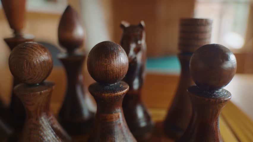 Wooden Chess Pawns and Pieces Close Up