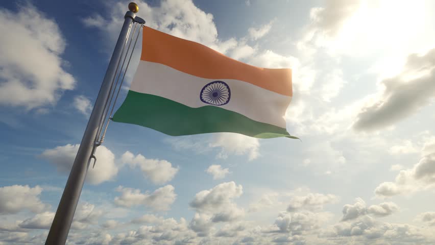 India Flag on a Pole by Day, 3D Render 4K stock video