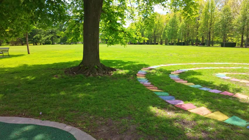 Scenic spring view of Vander Veer Botanical Park in Davenport Iowa