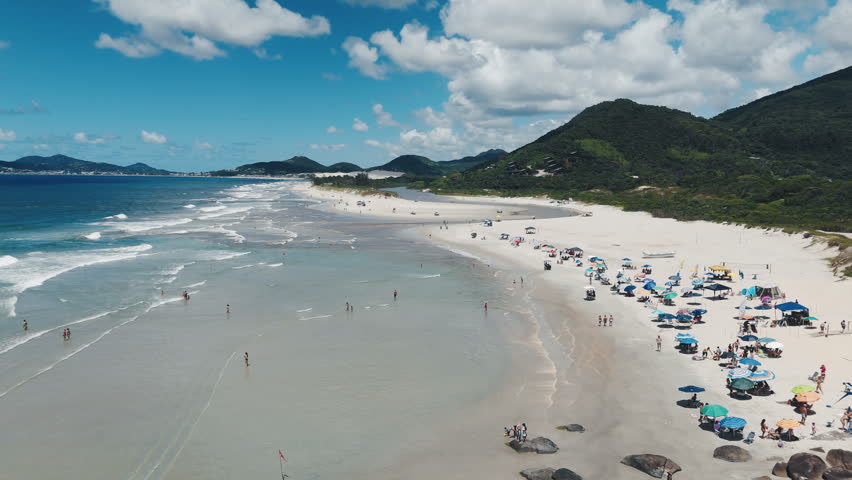Aerial view of the beach of Siriu, state of Santa Catarina, Brazil