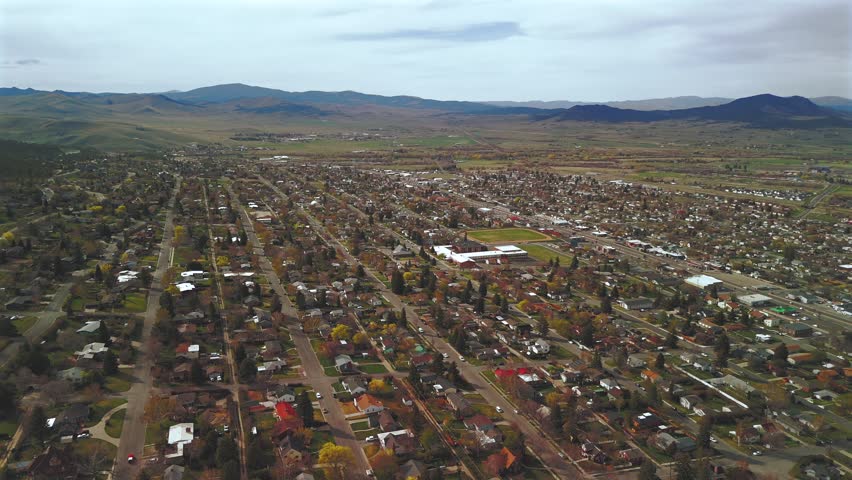 Helena Montana Aerial View With Residential Grid And Mountain Valley