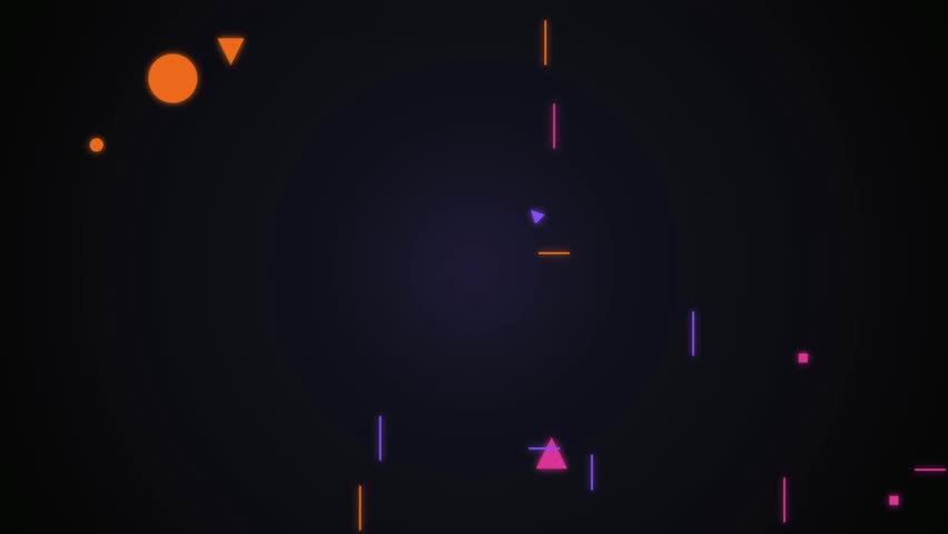 Abstract animated graphic forming the word Welcome, colorful geometric shapes and lines moving on a dark background.