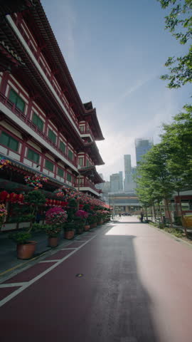 Illuminations and decorations in Chinatown Singapore during Chinese New Year with lanterns near Buddha Tooth Relic Temple travel tourism in Asia
