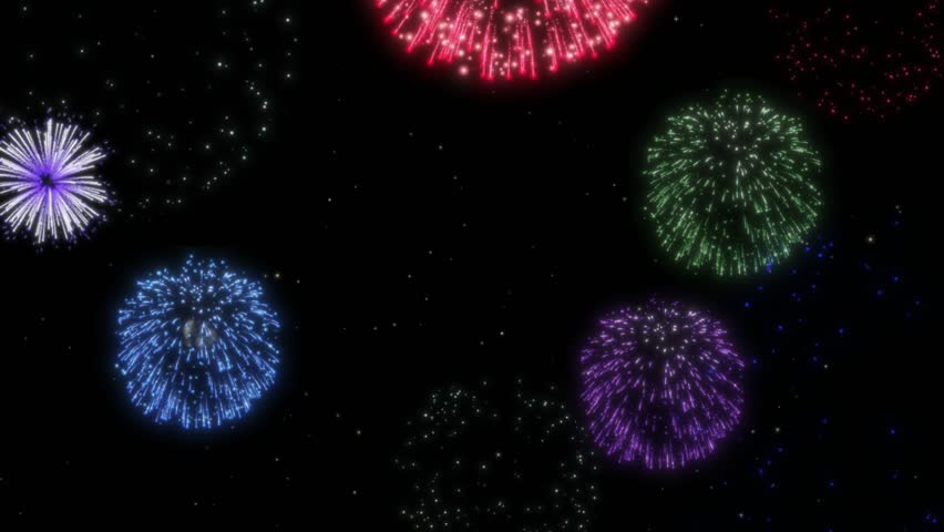 Vibrant fireworks illuminate the dark night sky with dazzling bursts of color.