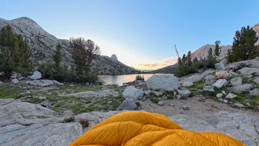 Toe of Sleeping Bag in Front of Lake along the Pacific Crest Trail