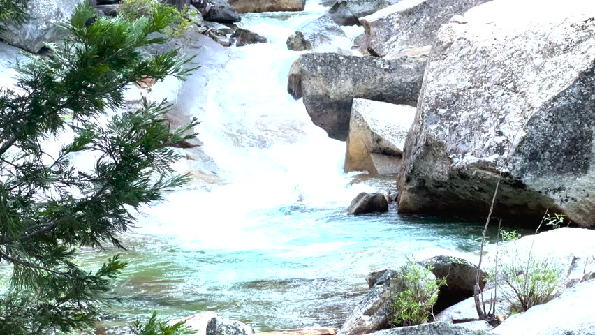 Water Cascades over Boulders in Kings River of Kings Canyon National Park