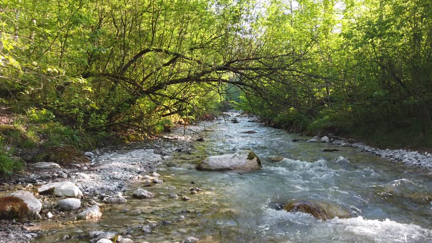 Clear water in the river with rocks