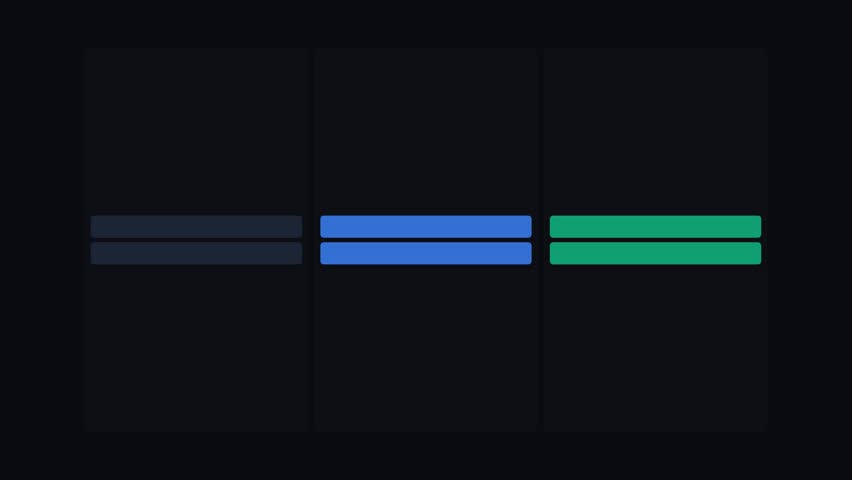 Three sets of dual horizontal bars in blue and green on a black background