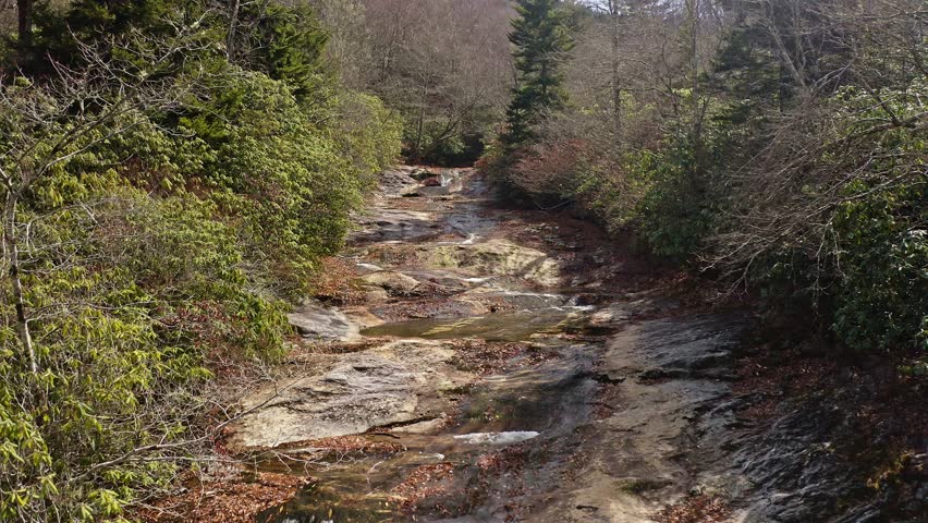 Aerial view of Bubbly Falls waterfall in Appalachian Mountains of North Carolina near Blue Ridge Parkway
