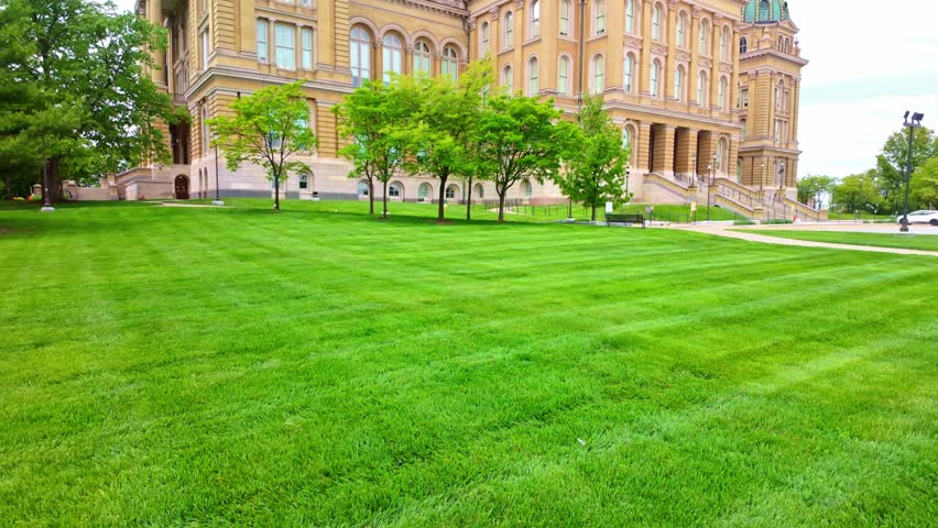 Close up spring view of the Iowa State Capitol building in Des Moines Iowa