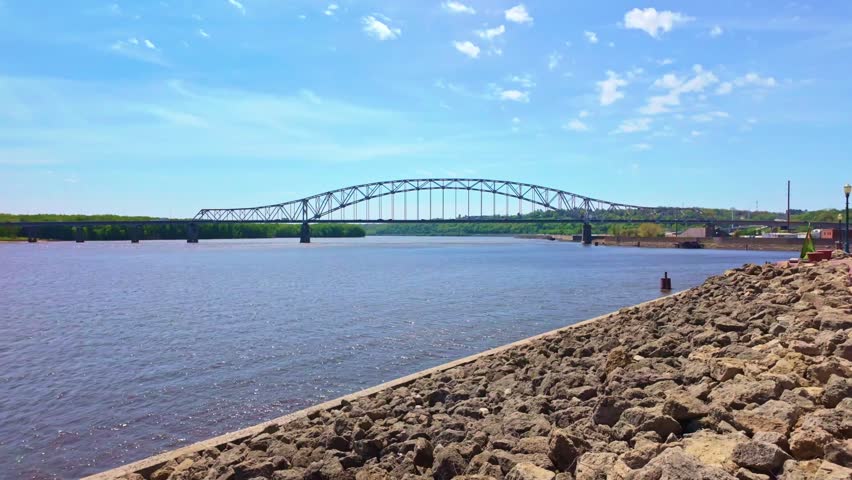Scenic view of a railway bridge spanning the Mississippi River in Dubuque Iowa