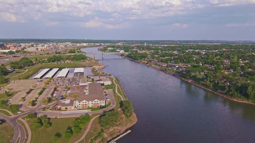 Scenic aerial view of Sioux City over the Missouri River