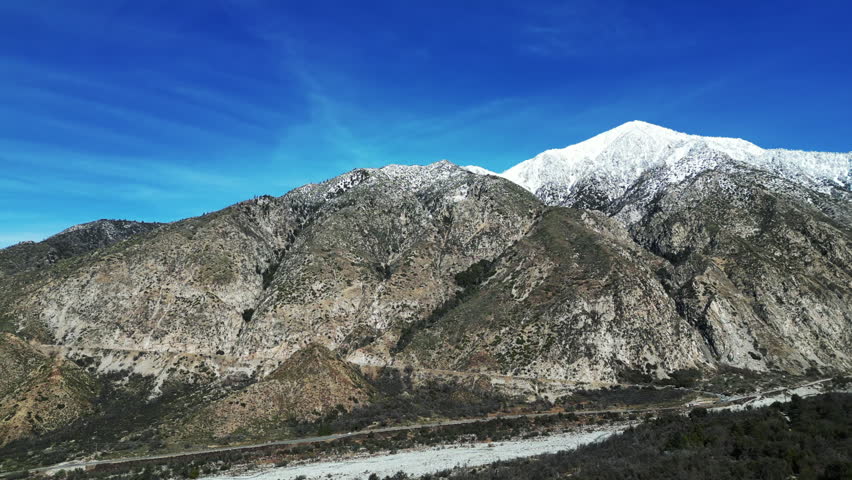 The Mill Creel Valley along the San Andras Fault looking at the Steam Vally with Snow Capped San Gorgonio along the Mill Creek Fault from a UAV Aerial Drone
