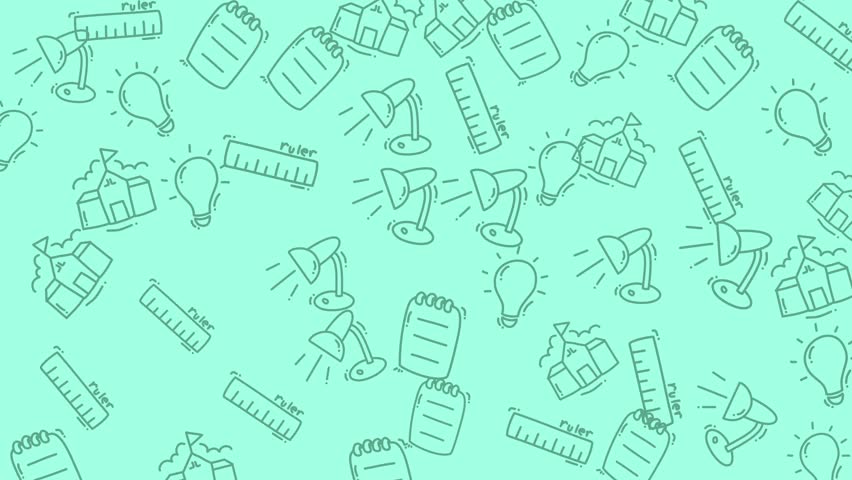  Schoolthemed doodles on a light green background suitable for educational projects, stationery designs, childrens books, and teaching materials.