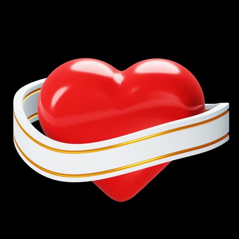 3D glossy red heart rotating with a white and gold infinity ribbon, representing eternal love. Seamless loop animation on a transparent background.