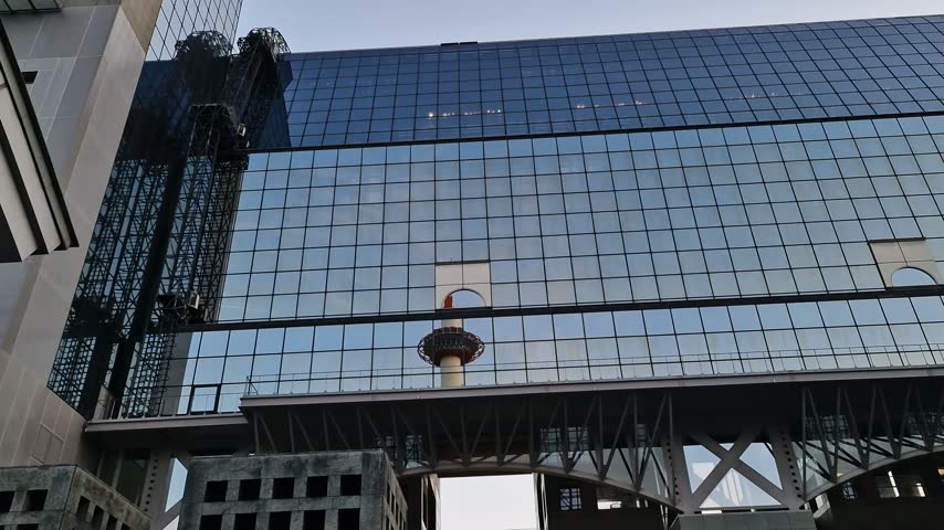 Kyoto Tower Reflection on Central Train Station Building, Japan