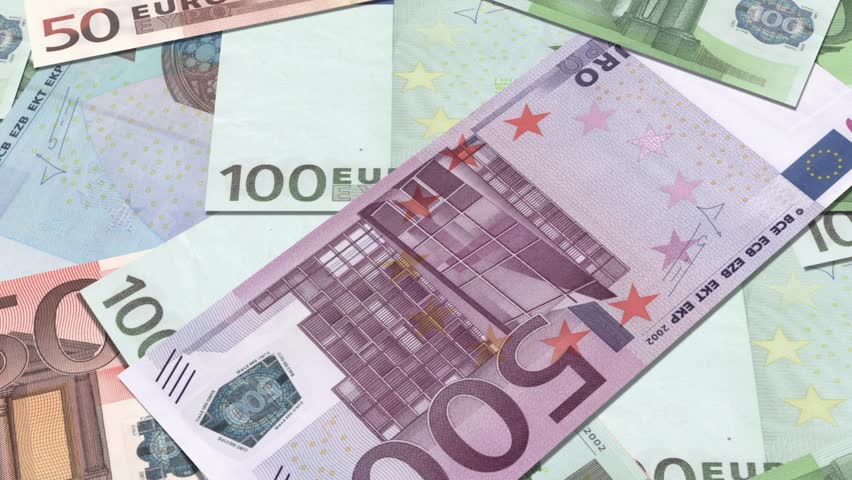 HD: Euro Money,Different Euro banknotes notes fly directly above view.